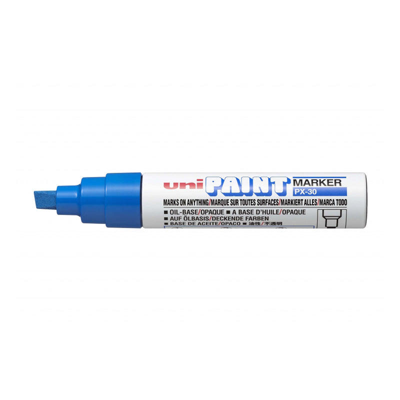 Uni-ball PX-30 Marcador de Pintura - Punta Biselada Acrilica 4-8.5mm - Linea Gruesa - Cuerpo de Aluminio - Tinta Permanente Resistente a Luz y Agua - Color Azul