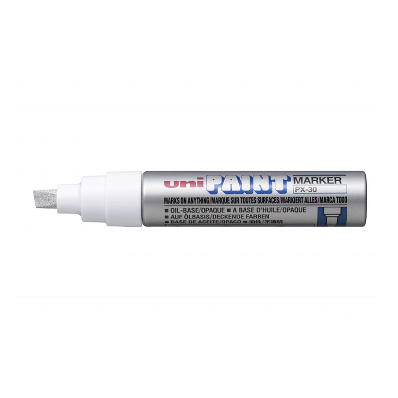 Uni-ball PX-30 Marcador de Pintura - Punta Biselada Acrilica 4-8.5mm - Permanente en Todas las Superficies - Resistente a Luz y Agua - Color Plata