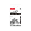 Uni-ball Uni Pin Clasico I Pack de 8 Rotuladores Calibrados 0.03, 0.1, 0.3, 0.5, 0.7, 0.9, 1.2 y Brush - Punta Poliacetal - Tinta Pigmentada Resistente al Agua y Luz - Color Negro