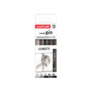 Uni-ball Uni Pin Comics Pack de 5 Rotuladores Calibrados 0.7, 1.0 y Brush - Punta Poliacetal - Tinta Pigmentada Resistente al Agua y Luz - Colores Negro y Gris