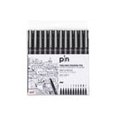 Uni-ball Uni Pin Pack de 12 Rotuladores Calibrados 0.03, 0.05, 0.1, 0.2, 0.3, 0.4, 0.5, 0.6, 0.7, 0.8, Brush - Punta Poliacetal - Tinta Pigmentada Resistente al Agua y Luz - Para Dibujo Profesional y Escritura - Color Negro