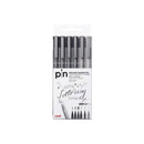 Uni-ball Uni Pin Pack de 6 Rotuladores Calibrados 0.3, 0.7, 1.2, Brush - Punta Poliacetal - Tinta Pigmentada Resistente al Agua y Luz - Ideal para Dibujo Profesional y Escritura - Colores Negro y Gris