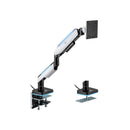 Ewent Soporte de Mesa RGB para Monitor/TV - Giratorio e Inclinable - Iluminacion RGB - Acero y Aluminio - Compatible Vesa - Carga Maxima 20Kg - Brazo Articulado - Sistema de Pasacables - Color Blanco