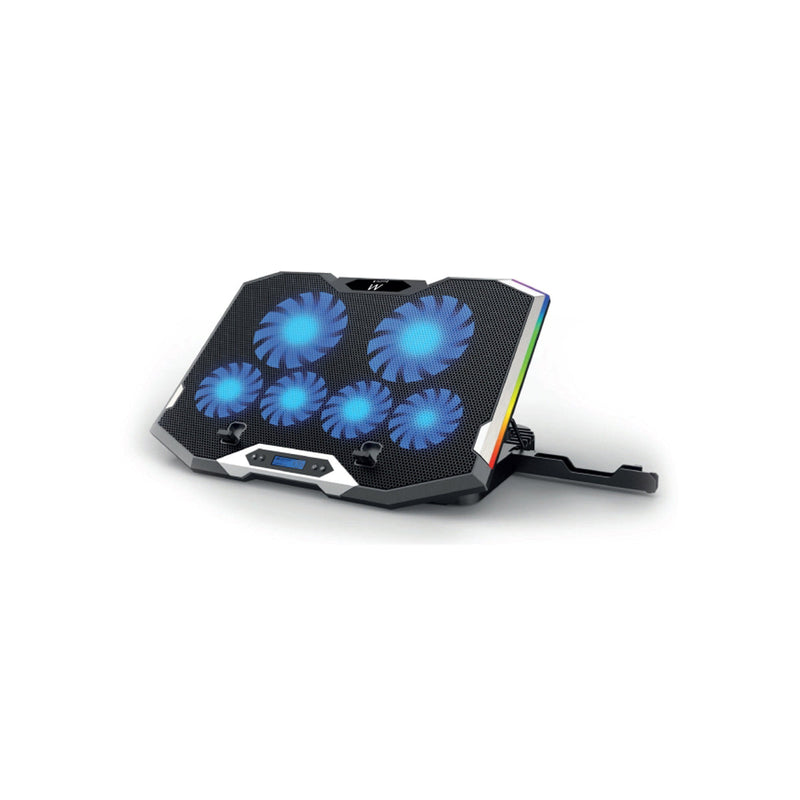 Ewent Soporte para Portatil hasta 15.6" - 6 Ventiladores Silenciosos - 6 Velocidades - RGB Led - Color Negro