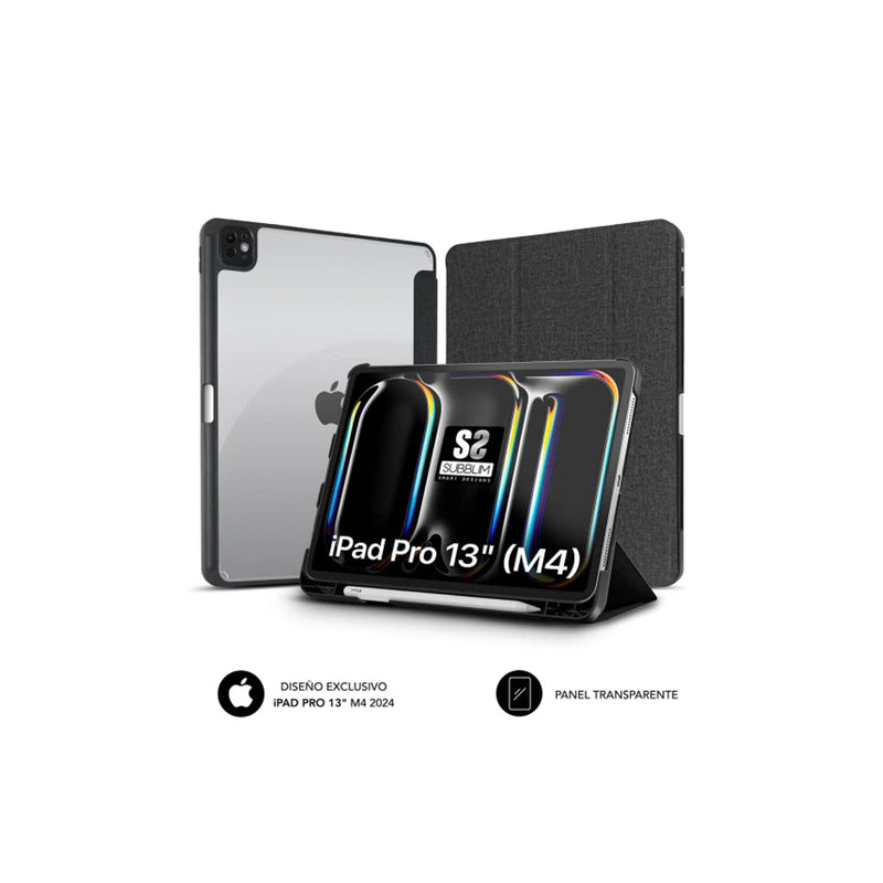 Subblim Funda Exclusiva para iPad Pro 13" M4 2024 - Cierre Magnetico - Bordes Reforzados - 2 Posiciones de Soporte - Color Negro/Transparente