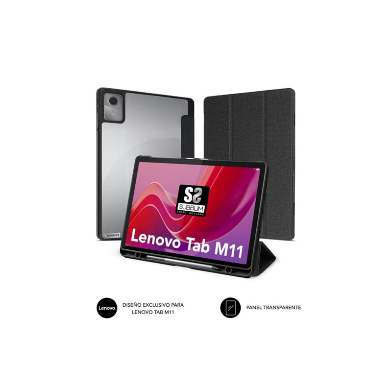 Subblim Funda Exclusiva para Tablet Lenovo Tab M11 - Cierre Magnetico - Bordes Reforzados - 2 Posiciones de Soporte - Color Negro/Transparente