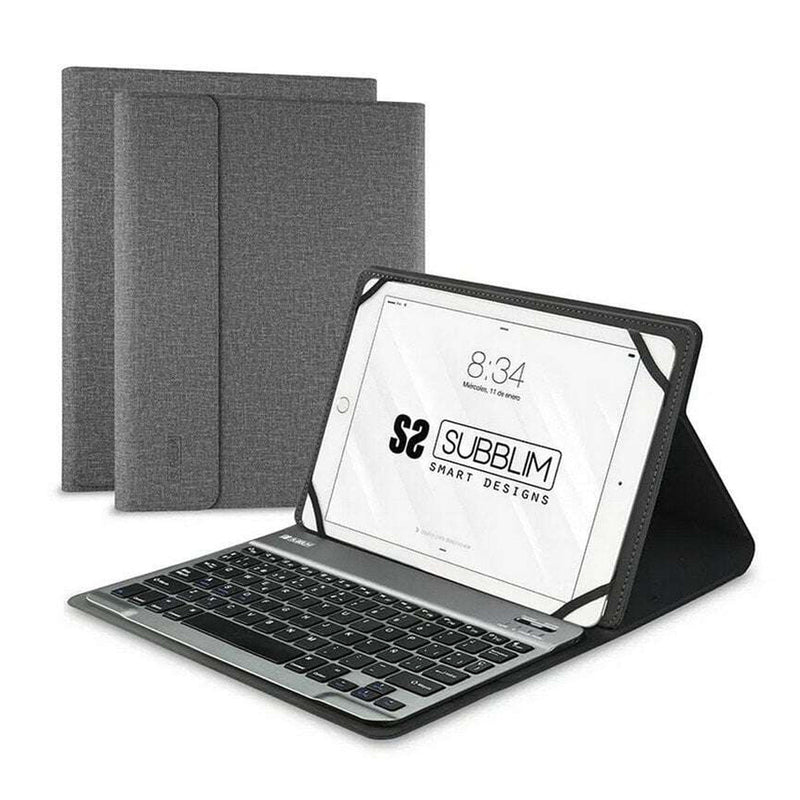Subblim Teclado Bluetooth extraíble - Funda universal 9-10,1" - Diseño ultradelgado - Soporte ajustable - Acceso a todas las funciones - Sistema magnético - Resistente y adaptable - Inalámbrico - Bluetooth - Color Gris