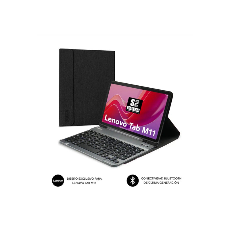 Subblim Keytab Pro BT Funda Exclusiva + Teclado para Tablet Lenovo Tab M11 - Teclado Compacto Bluetooth - Cierre Magnetico - Conecta hasta 3 Dispositivos - Color Negro