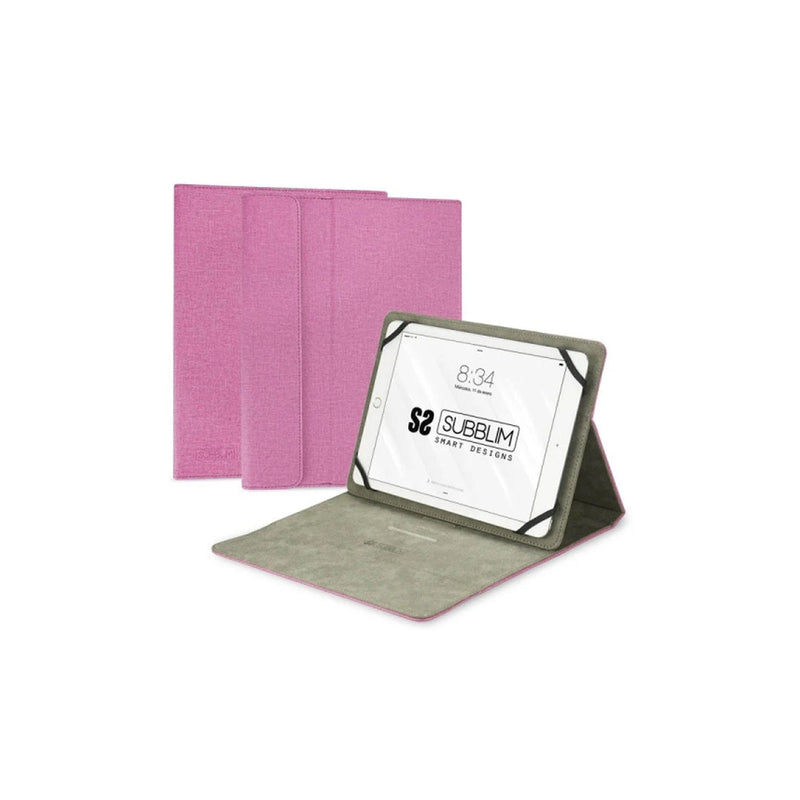 Subblim Funda universal para Tablet - Acabado en tacto Cloth - Soporte antideslizante - Cierre magnético - Sistema de sujeción exclusivo - Color Rosa
