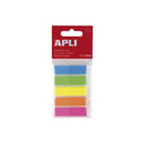 Apli Indices Adhesivos Film 45x12mm 5 Colores Fluorescentes - 25 Indices por Color - Facil de Pegar y Despegar - Ideal para Marcar y Organizar - Practico Tamaño - Color Variado