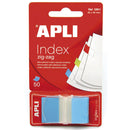 Apli Indices Adhesivos Film Zigzag 45x25mm Dispensador de 50 - Faciles de Aplicar - Diseño Zigzag - Adhesivo de Calidad - Azul