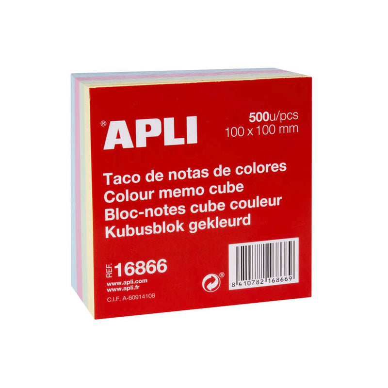 Apli Taco de 500 Notas 100x100mm - Ideal para Notas y Recordatorios - Practico Tamaño - Colores Pastel