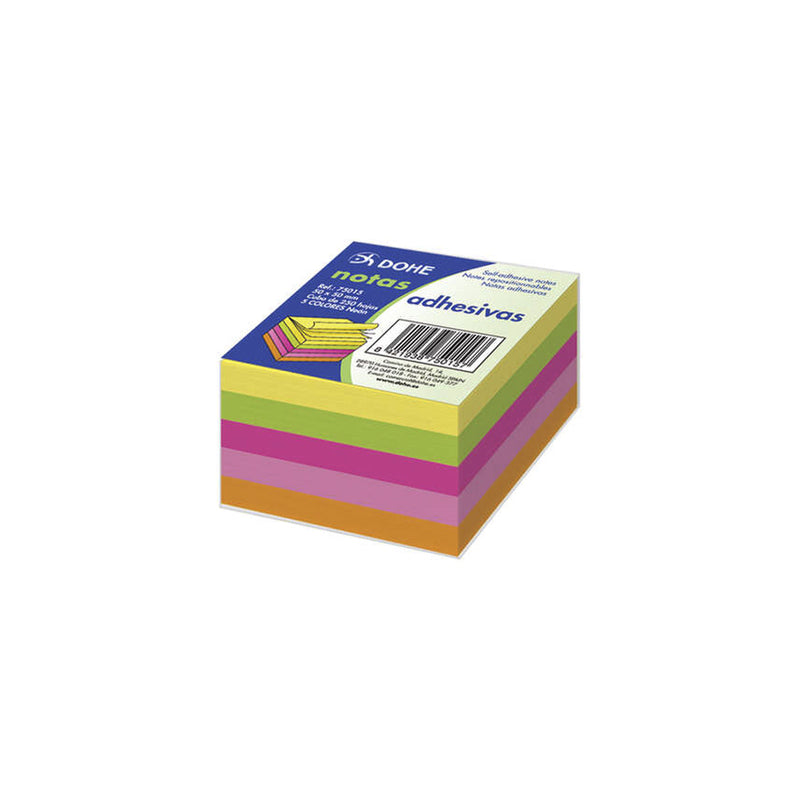 Dohe Cubo de 250 Notas Reposicionables - Tamaño 50x50mm - Papel de 75gr - Ideal para Oficina y Escuela - Colores Neon Surtidos