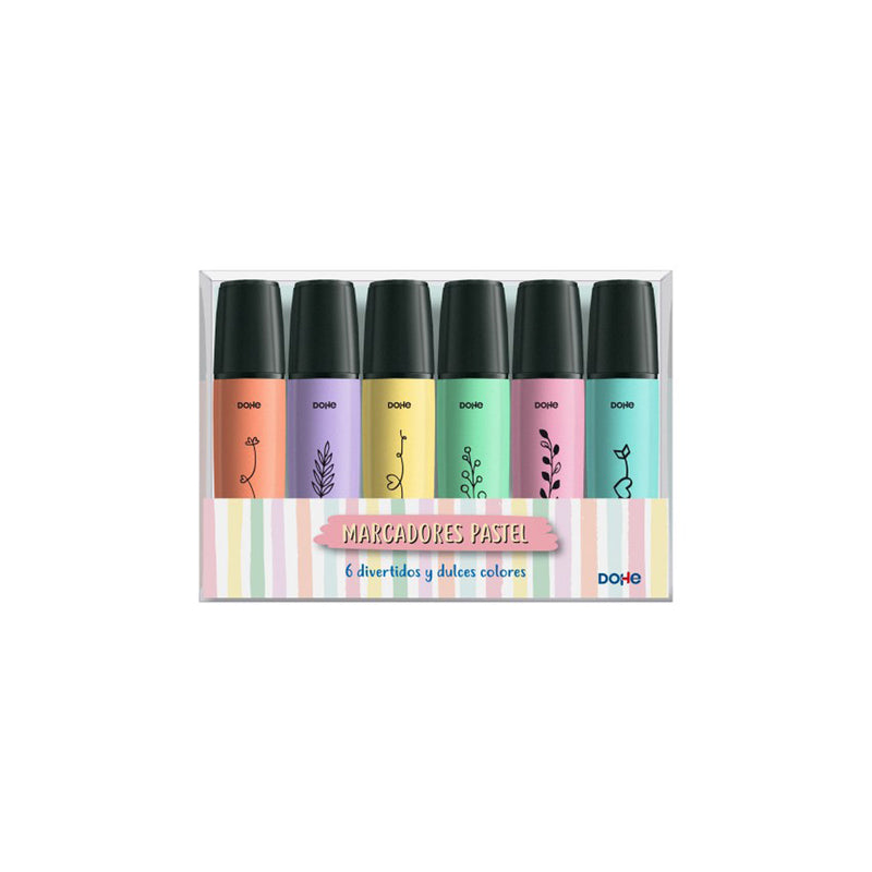 Dohe Pack de 6 Marcadores Fluorescentes Pastel - Punta Biselada con Trazo de 1-5 mm - Colores Surtidos