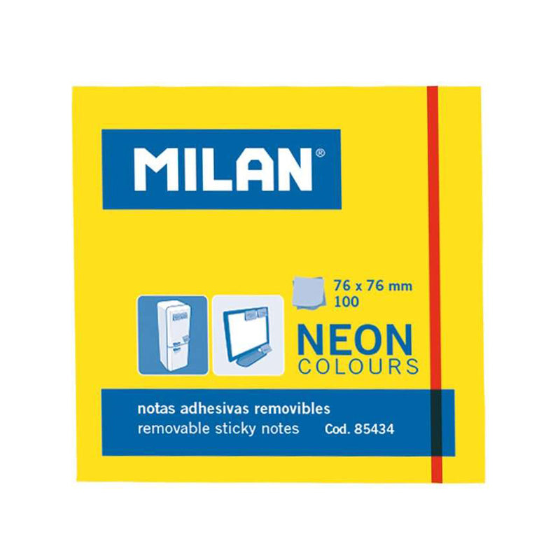 Milan Bloc de 100 Notas Adhesivas - Removibles - 76mm x 76mm - Color Amarillo Neon