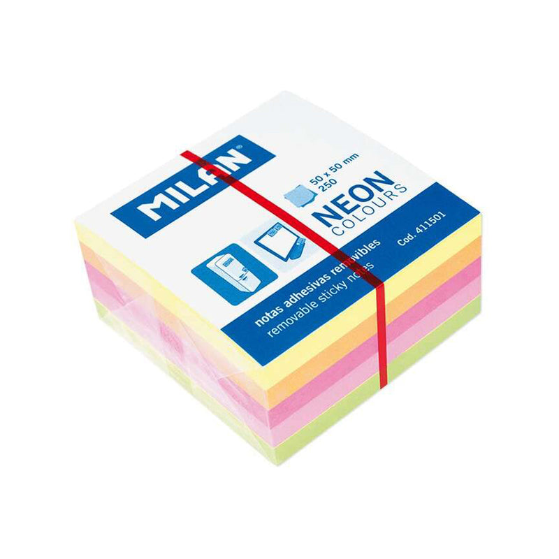 Milan Bloc de 250 Notas Adhesivas Neon Mini - Removibles - Medidas 50mm x 50mm - Colores Surtidos
