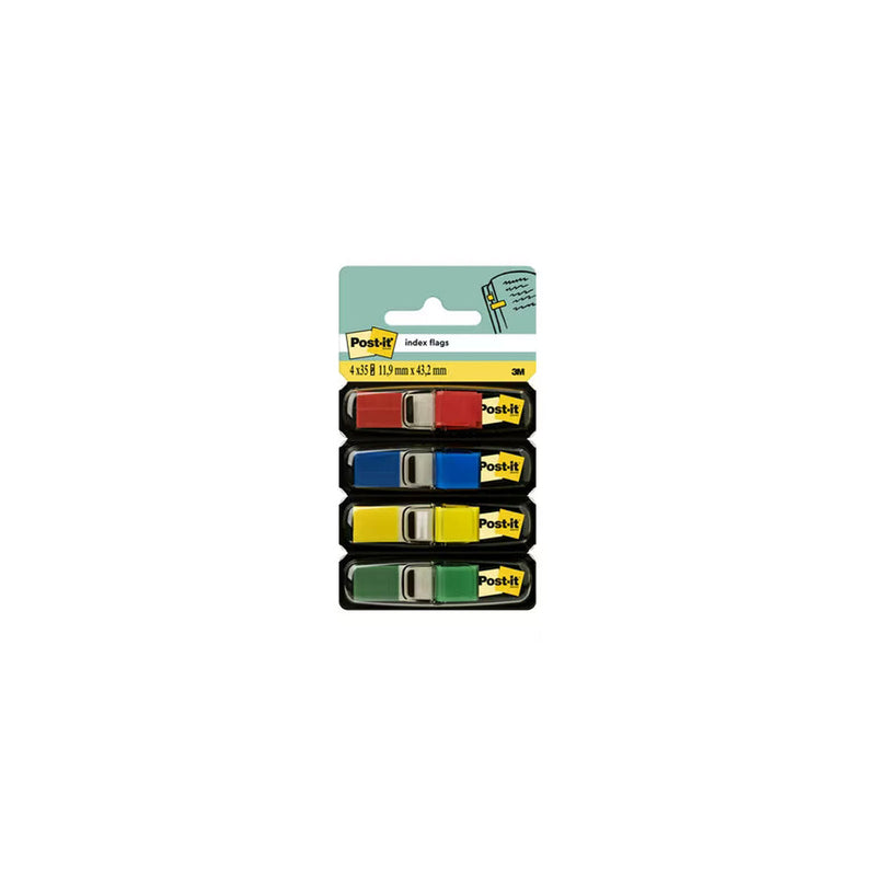 Post-it Index Pack de 4 Dispensadores con 35 Marcadores Reposicionables 11.9 x 43.2mm - Adherencia Firme - Para Marcar, Señalar o Destacar Informacion - 7000144923 - Colores Surtidos
