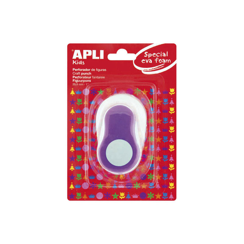 Apli Perforadora de Papel y Goma Eva en Forma de Circulo - Tamaño de Figura 25.4mm - Perfora Papel, Carton, Cartulina y Goma Eva de Hasta 2mm - Deposito de Restos - Color Blanco