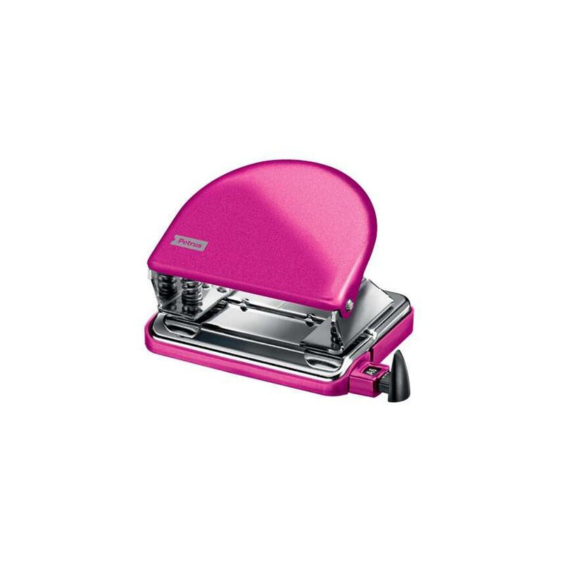 Petrus 52 WOW Taladro Perforador Clasico Metalico - Hasta 20 Hojas - Marcas de Formato - Facil Vaciado - Punzones 5.5mm - Color Fucsia