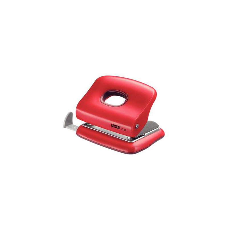 Rapid FC20 Taladro Perforador - Hasta 20 Hojas - Facil Vaciado - Punzones 5.5mm - Color Rojo