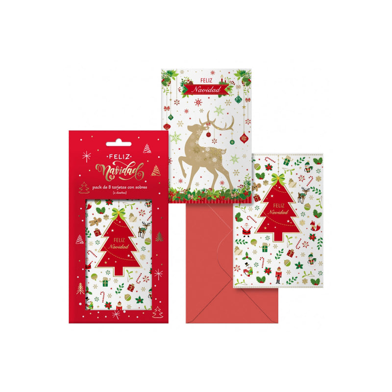 Dohe Caramelo Pack de 8 Tarjetas de Felicitacion Navideña con Sobre - 2 Modelos Distintos - Tamaño 12,2x23,5cm - Papel Offset - Impresas a todo Color