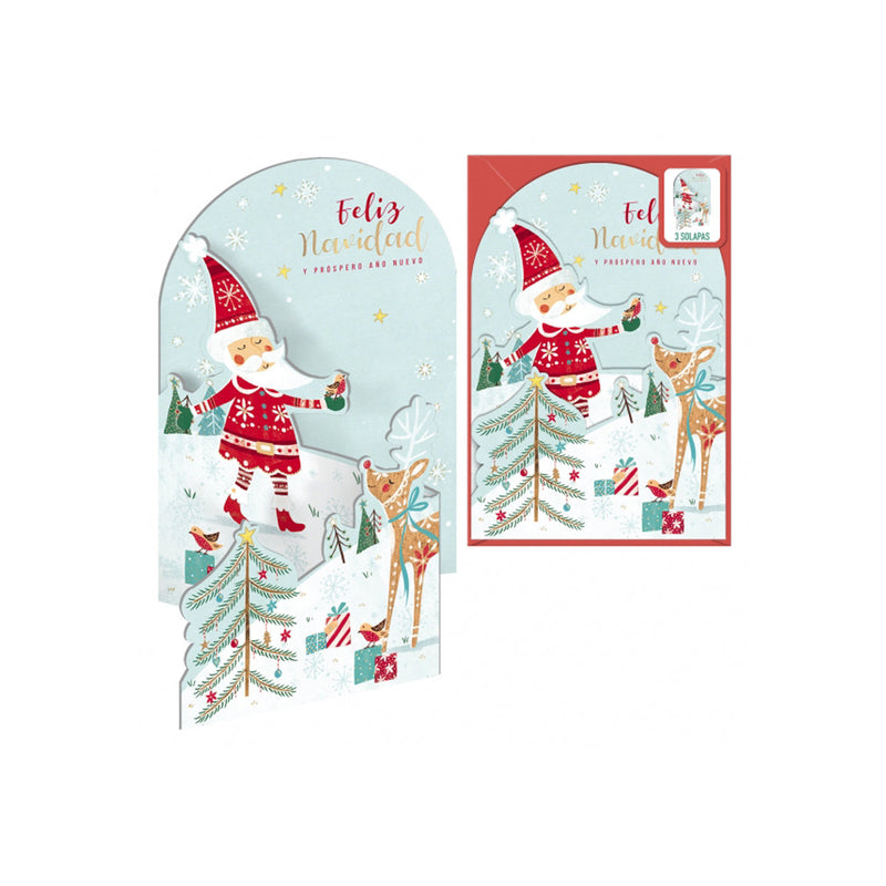 Dohe Santa en la Nieve Pack de 6 Tarjetas Desplegables de Felicitacion Navideña con Sobre - Impresas a todo Color