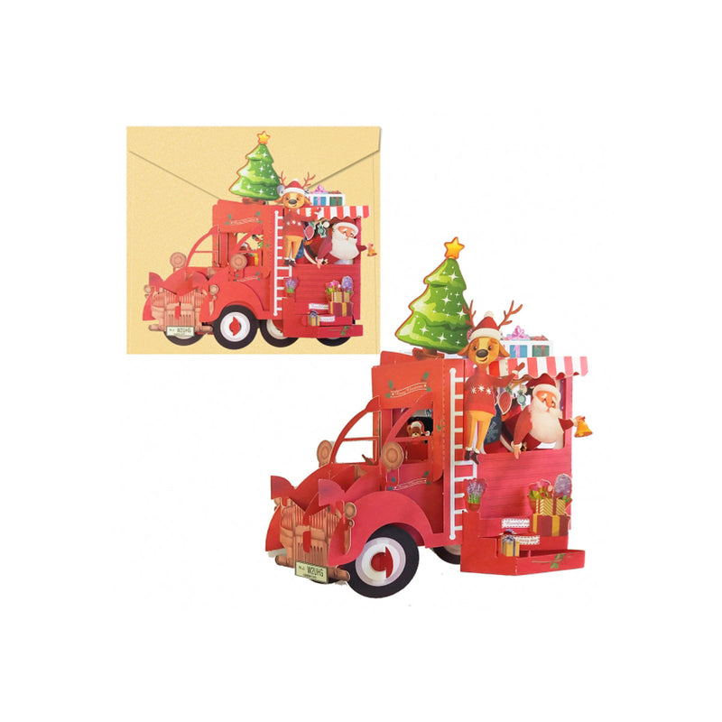 Dohe Truck Tarjeta 3D de Felicitacion Navideña con Sobre - Tamaño 14.5x11cm - Impresas a todo Color
