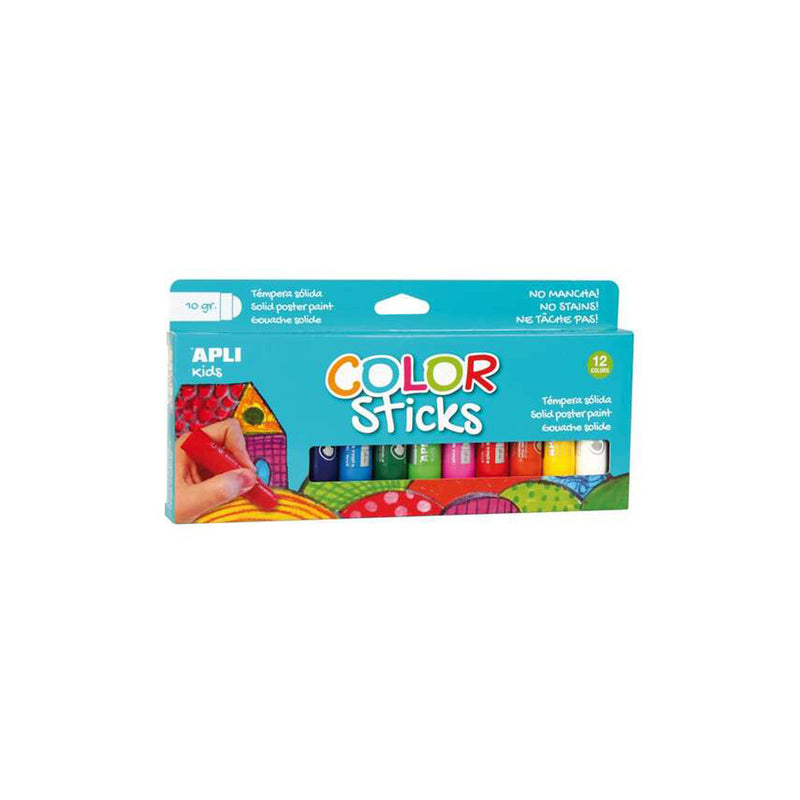 Apli Pack de 12 Temperas Solidas 10g - Acabado Satinado - No Manchan - Colores Solidos