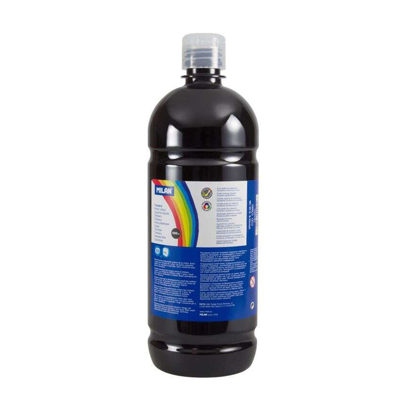 Milan Botella de Tempera 1000ml - Tapon Dosificador - Secado Rapido - Mezclable - Color Negro