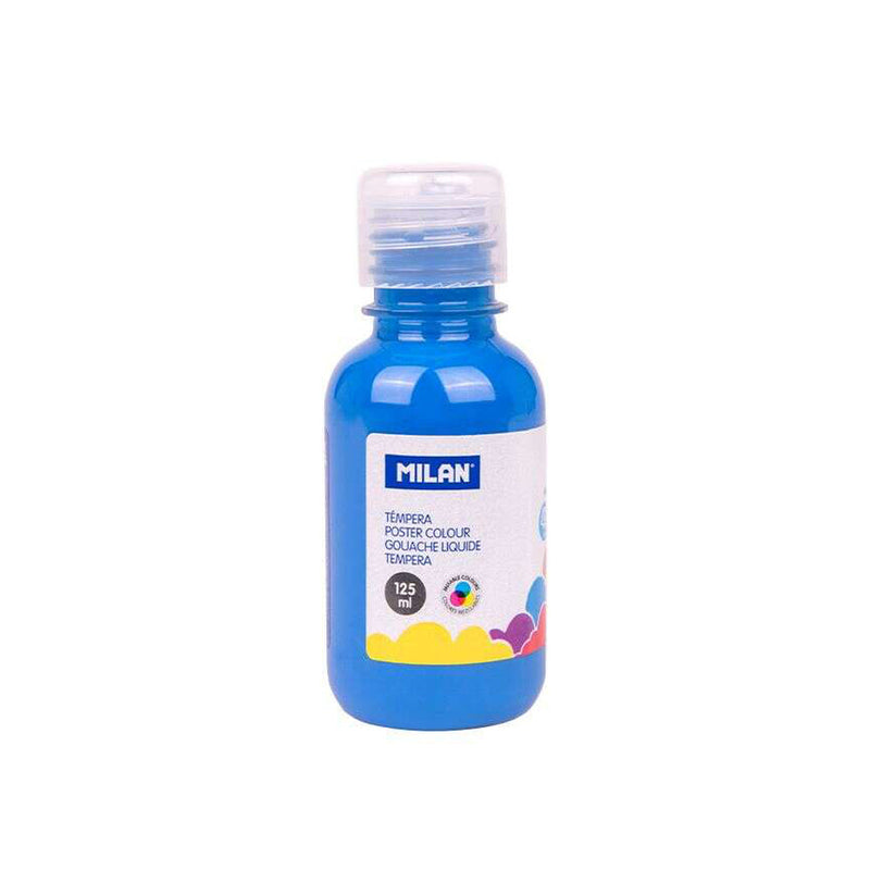 Milan Botella de Tempera 125ml - Tapon Dosificador - Secado Rapido - Mezclable - Color Azul (3 unidades)