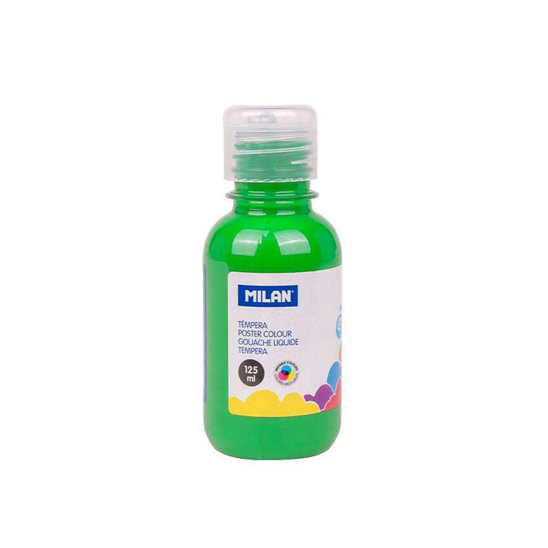 Milan Botella de Tempera 125ml - Tapon Dosificador - Secado Rapido - Mezclable - Color Verde Claro (3 unidades)