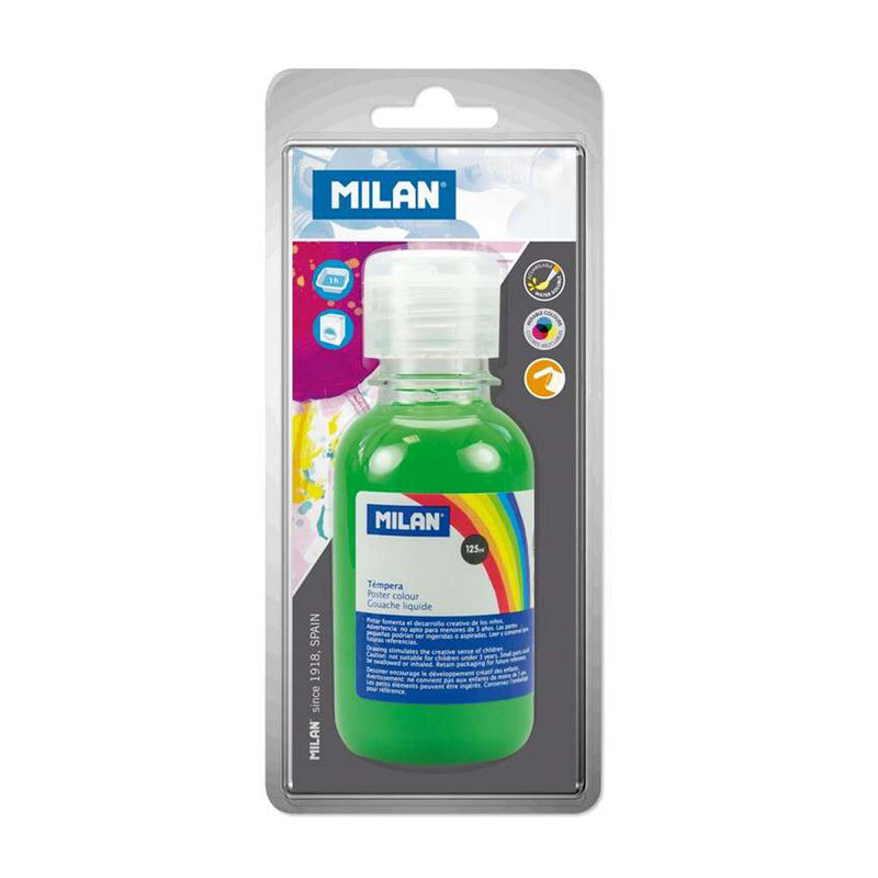 Milan Botella de Tempera 125 ml - Tapon Dosificador - Secado Rapido - Mezclable - Color Verde Claro