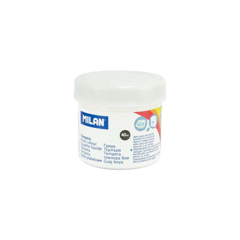 Milan Bote de Tempera 40ml - Secado Rapido - Mezclable - Color Blanco (6 unidades)
