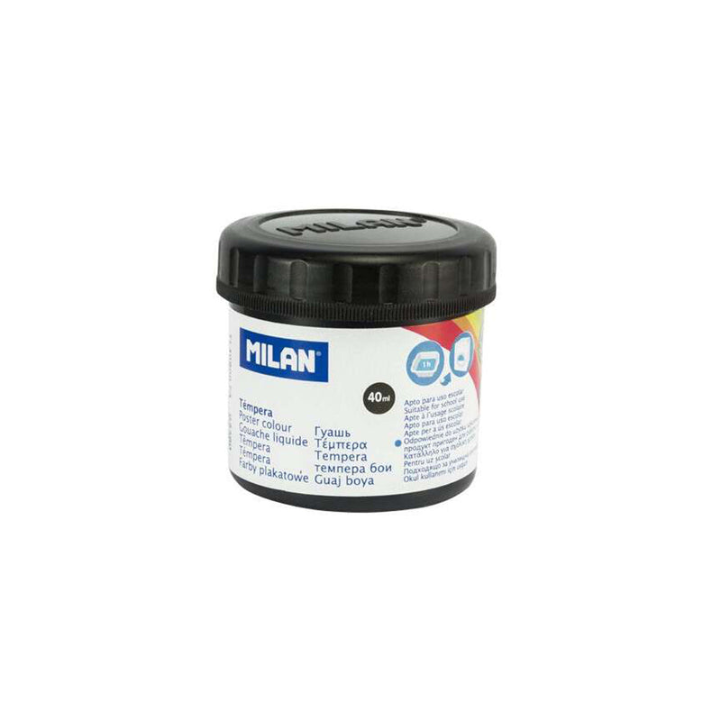 Milan Bote de Tempera 40ml - Secado Rapido - Mezclable - Color Negro (6 unidades)