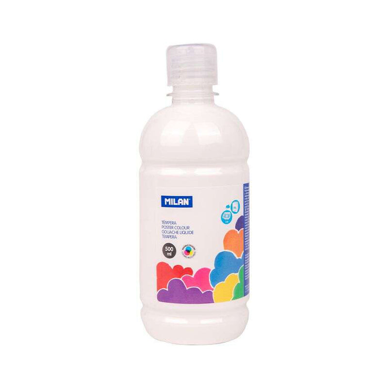 Milan Botella de Tempera 500ml - Tapon Dosificador - Secado Rapido - Mezclable - Color Blanco