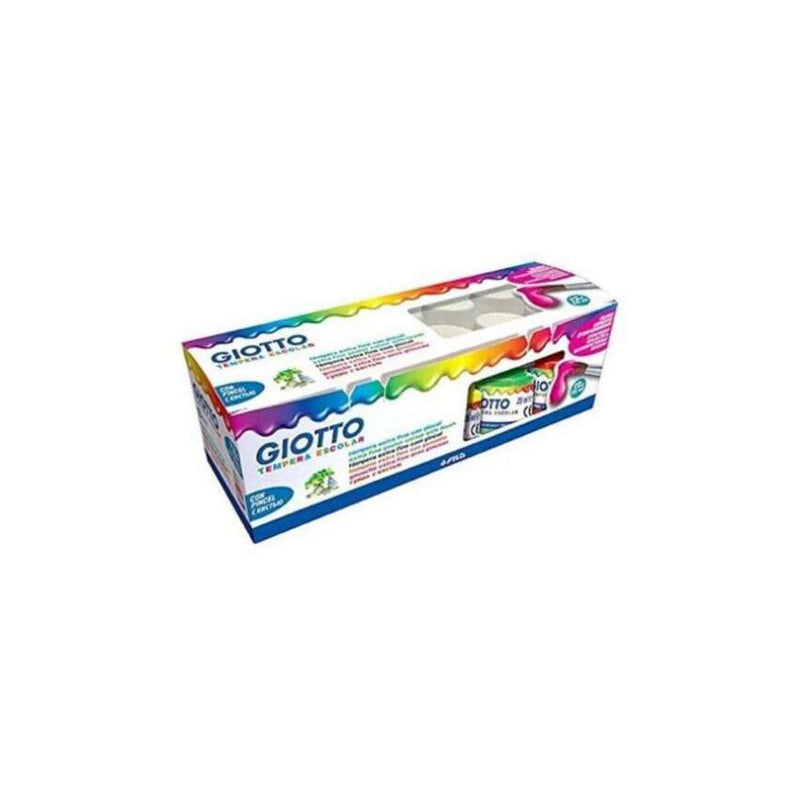 Giotto Tempera Pack de 12 Botes de 25 ml. + Pincel - Base Agua - Excelente Cobertura - Colores Surtidos