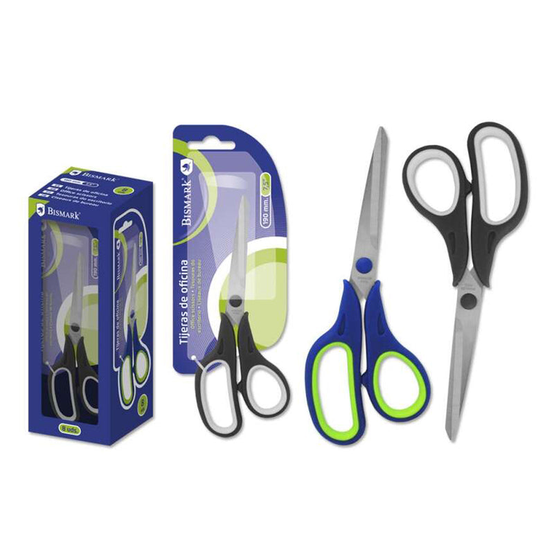 Bismark Tijeras de Oficina Acero Inoxidable 19cm - Empuñadura Ergonomica - Muy Ligeras y Resistentes - Colores Surtidos