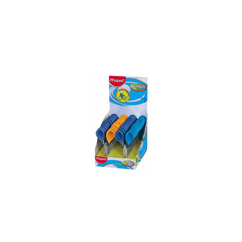 Maped Sensoft Tijera Escolar Punta Redonda 13cm - Hojas de Acero Inoxidable - Mango de Plastico Flexible - Colores Surtidos
