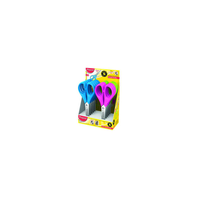 Maped Essentials Tijera Escolar Punta Redonda 13cm - Hojas de Acero Inoxidable - Mango de Plastico Simetrico - Colores Surtidos
