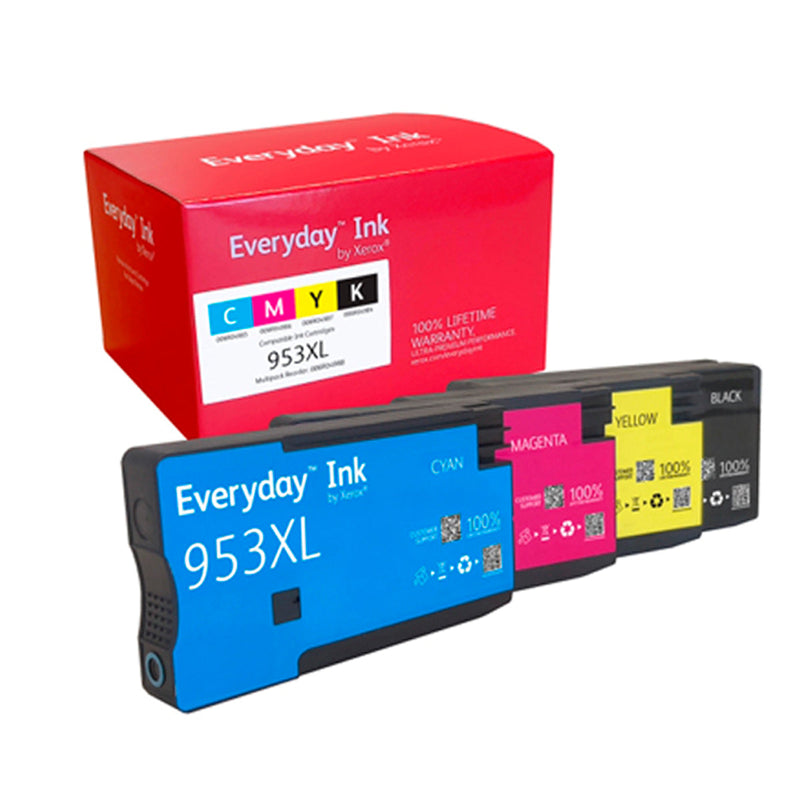 Xerox Everyday HP 953XL Pack de 4 Cartuchos de Tinta Remanufacturados - Reemplaza L0S70AE/F6U16AE/F6U17AE/F6U18AE/L0S58AE/F6U12AE/F6U13AE/F6U14AE (Chip reforzado contra actualizaciones)