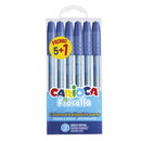 Carioca Fiorella Pack 5+1 Boligrafos Punta de Bola Ø 1mm - Cuerpo Transparente - Escritura Brillante y Colorida - Color Azul