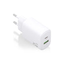 Aisens Cargador 25W - 1xUSB-C PD3.0 - 1xUSB-A QC3.0 - Color Blanco