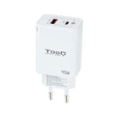 Tooq Cargador de Pared GaN USB-C/PD + USB-A/QC 45W - Color Blanco