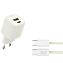 XO L147 Cargador de Corriente 20W - USB-A y USB-C - Carga Rapida - Incluye Cable USB-C - Color Blanco