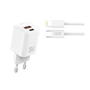 XO L149 Cargador de Corriente 30W - USB-A y USB-C - Alto Rendimiento - Incluye Cable USB-C a Lightning - Color Blanco