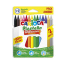 Carioca Plastello Pack de 12+2 Plasticeras  - Extra Limpias - No Dejan Color en las Manos - Faciles de Afilar - Colores Surtidos Brillantes y Lavables