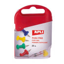 Apli Caja de 25 Agujas Push Pins - Cabeza Plastica - Punta Metalica - Ideal para Mapas, Corcho, Madera y Manualidades - Colores Surtidos