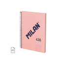 Milan Serie 1918 Cuaderno Espiral Formato A5 Cuadricula 5x5mm - 80 Hojas de 95 gr/m2 - Microperforado, 2 Taladros - Color Rosa