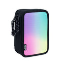 Milan Sunset Plumier de 3 Pisos con Goma de Borrar, Sacapuntas, Lapiz, 3 Boligrafos Capsule, Regla, 12 Lapices de Colores, 6 Lapices de Colores Metalizados, 5 Fluorescentes, Tijeras y 18 Rotuladores - Color Negro
