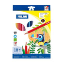 Milan Pack de 18 Lapices Hexagonales de Colores - Mina 2.9mm - Trazo Uniforme - Resistente a la Rotura - Colores Surtidos